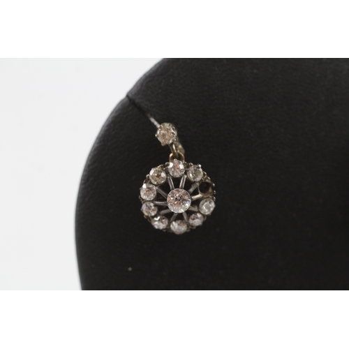 368 - Low carat and silver diamond halo drop earrings (2.6g)