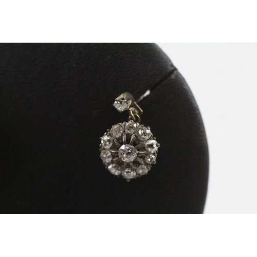 368 - Low carat and silver diamond halo drop earrings (2.6g)