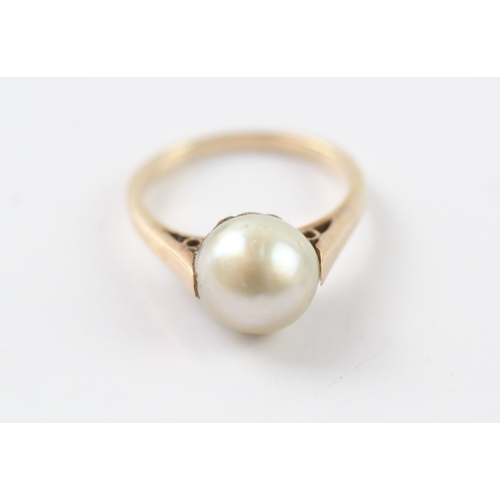 379 - 9ct gold pearl solitaire ring (2.5g) Size I