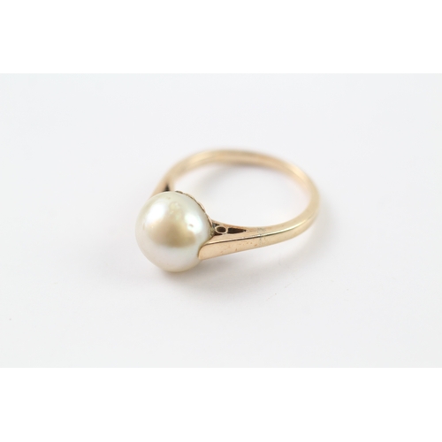 379 - 9ct gold pearl solitaire ring (2.5g) Size I