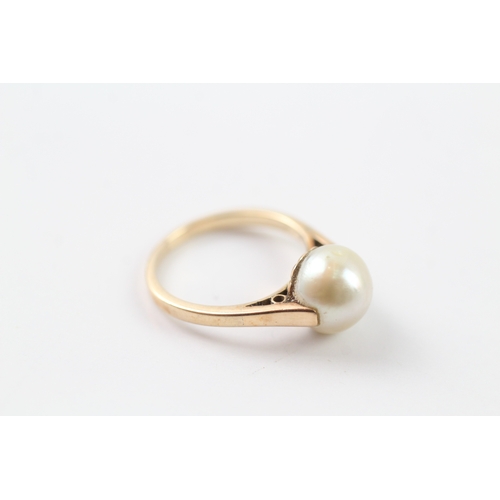 379 - 9ct gold pearl solitaire ring (2.5g) Size I