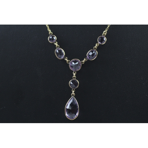 385 - Antique gold amethyst drop necklace (5.1g)