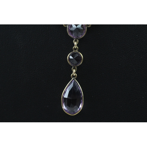 385 - Antique gold amethyst drop necklace (5.1g)