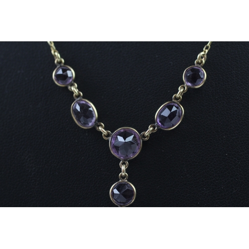 385 - Antique gold amethyst drop necklace (5.1g)