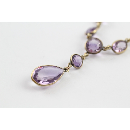 385 - Antique gold amethyst drop necklace (5.1g)