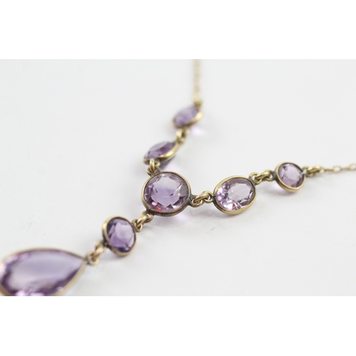 385 - Antique gold amethyst drop necklace (5.1g)