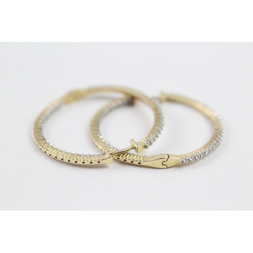 392 - 14ct gold diamond set hoop earrings (5.5g)