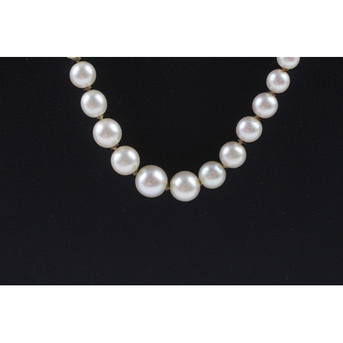 408 - Gold and diamond clasped imitation pearl necklace (11.7g)