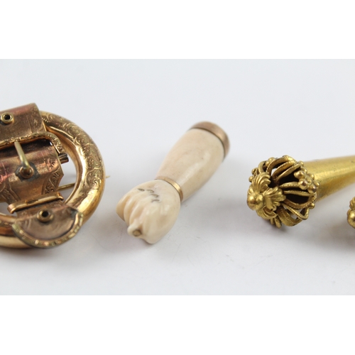 410 - A collection of antique jewellery including a retractable pencil fob (34g)