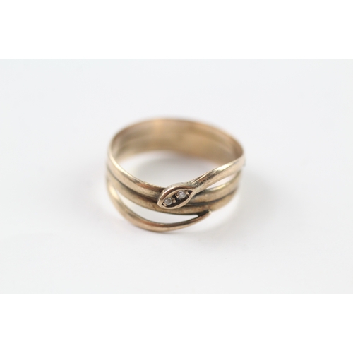 418 - 9ct gold diamond set snake ring (1.9g) Size N