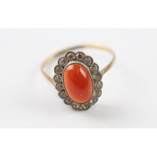 42 - 9ct gold and silver paste and carnelian ring (2.1g) Size P