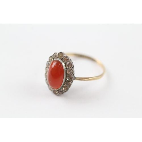 42 - 9ct gold and silver paste and carnelian ring (2.1g) Size P