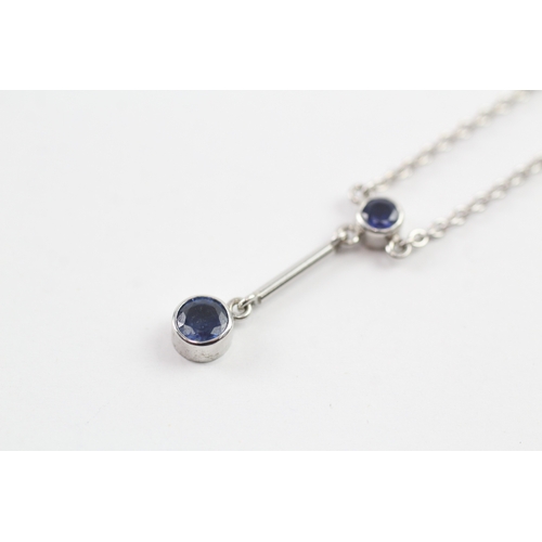 427 - 18ct white gold sapphire drop necklace (5.2g)