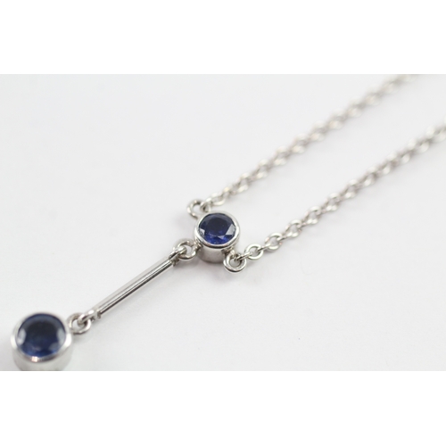 427 - 18ct white gold sapphire drop necklace (5.2g)