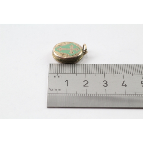 455 - 9ct gold back and front locket with enamel detail (3.8g)