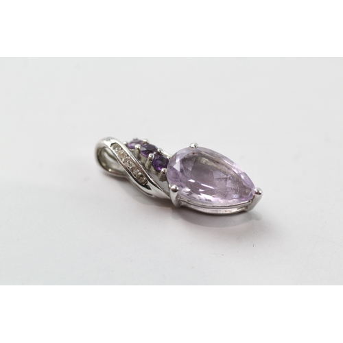 458 - 9ct gold amethyst and diamond set pendant (1.9g)