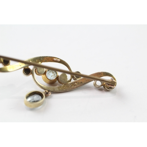 477 - 9ct gold pearl and paste set brooch, as found (3.3g)