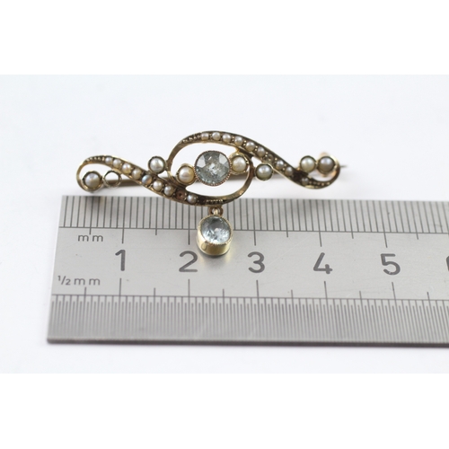 477 - 9ct gold pearl and paste set brooch, as found (3.3g)