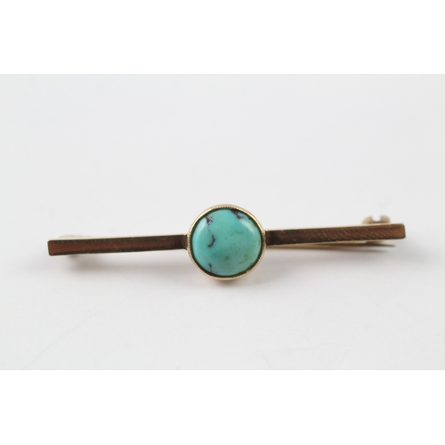 489 - 9ct gold vintage turquoise bar brooch (3g)