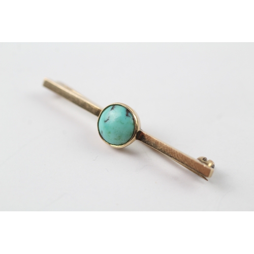 489 - 9ct gold vintage turquoise bar brooch (3g)