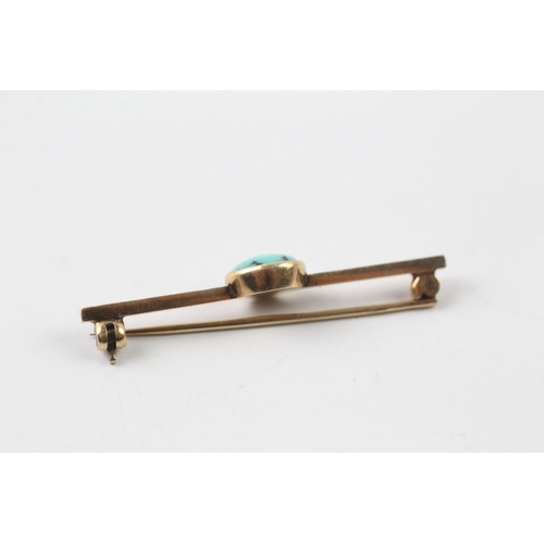 489 - 9ct gold vintage turquoise bar brooch (3g)