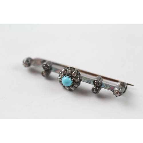 508 - 14ct gold and silver diamond and glass set brooch (3.5g)