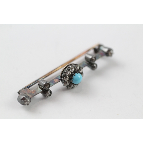 508 - 14ct gold and silver diamond and glass set brooch (3.5g)