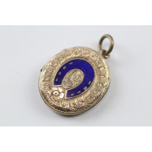 544 - 9ct gold back and front locket with enamel detail (4.8g)