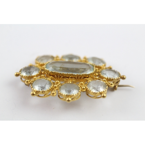 55 - 21ct gold vintage aquamarine brooch (10.5g)