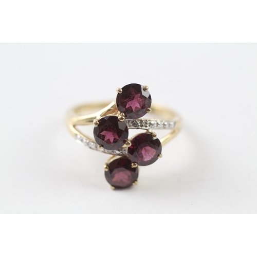 56 - 9ct gold garnet and diamond cocktail ring (3.7g) Size R 1/2