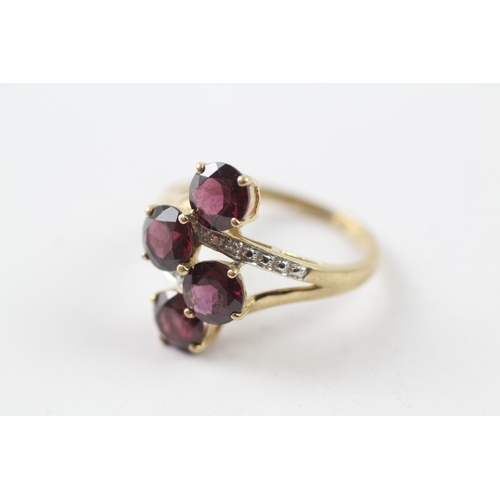 56 - 9ct gold garnet and diamond cocktail ring (3.7g) Size R 1/2