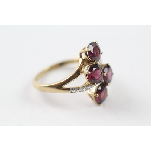 56 - 9ct gold garnet and diamond cocktail ring (3.7g) Size R 1/2