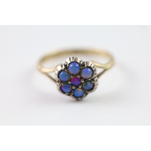 57 - 9ct gold and silver synthetic opal cluster ring (2.2g) Size M 1/2