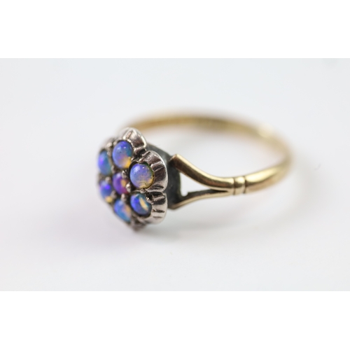 57 - 9ct gold and silver synthetic opal cluster ring (2.2g) Size M 1/2