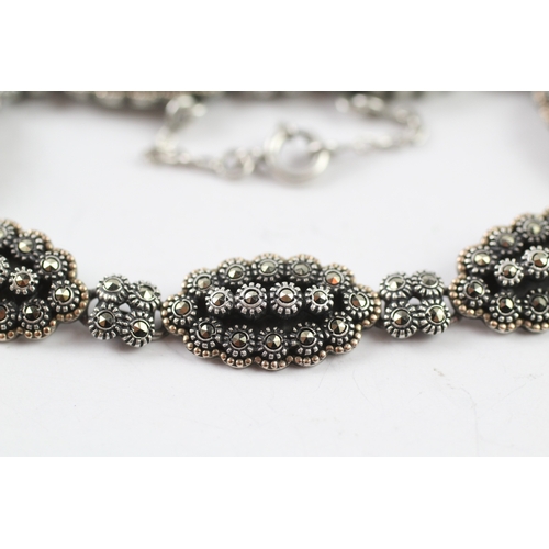 68 - 9ct gold and silver vintage marcasite bracelet (27.9g)