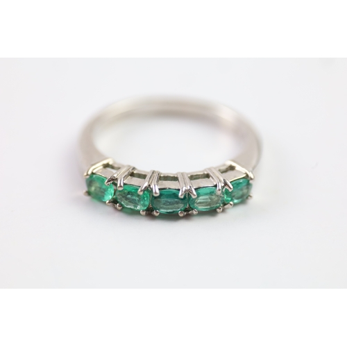 80 - 9ct white gold emerald five stone dress ring (3.2g) Size N 1/2