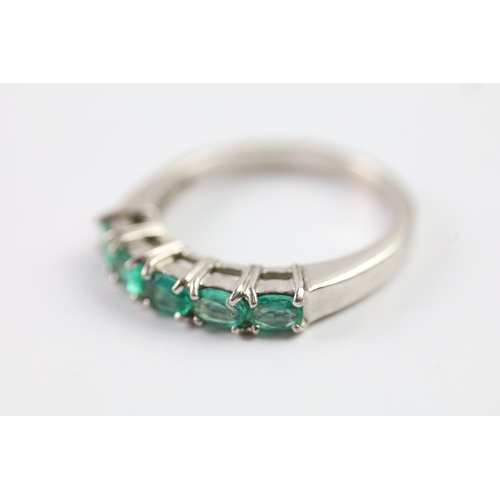 80 - 9ct white gold emerald five stone dress ring (3.2g) Size N 1/2