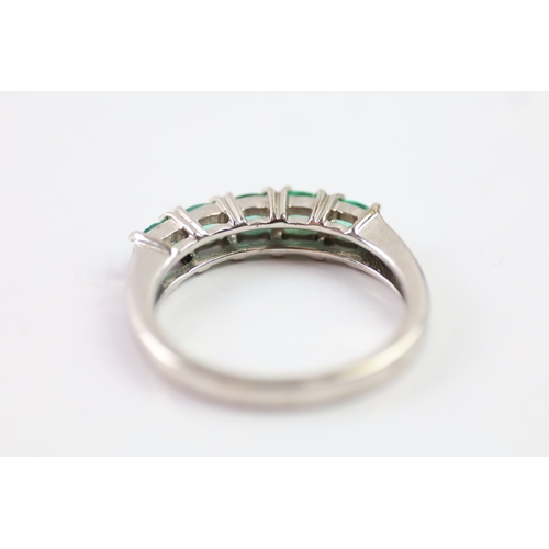 80 - 9ct white gold emerald five stone dress ring (3.2g) Size N 1/2