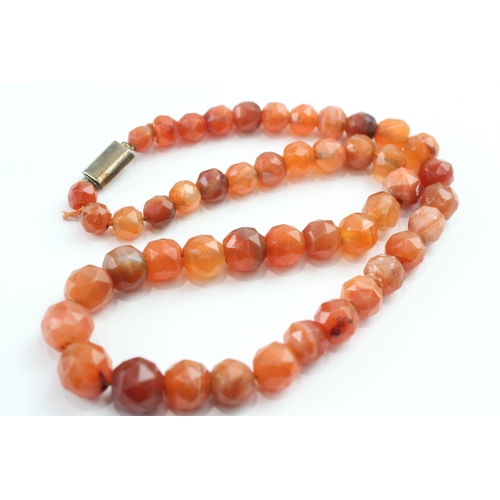 84 - Antique agate bead necklace with gold box clasp (69.5g)