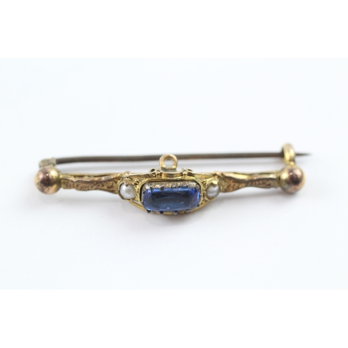 89 - 9ct gold antique paste and pearl bar brooch (3.1g)