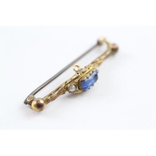 89 - 9ct gold antique paste and pearl bar brooch (3.1g)