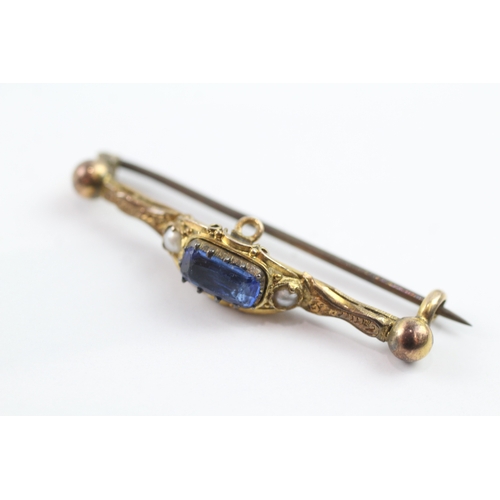 89 - 9ct gold antique paste and pearl bar brooch (3.1g)