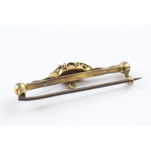 89 - 9ct gold antique paste and pearl bar brooch (3.1g)