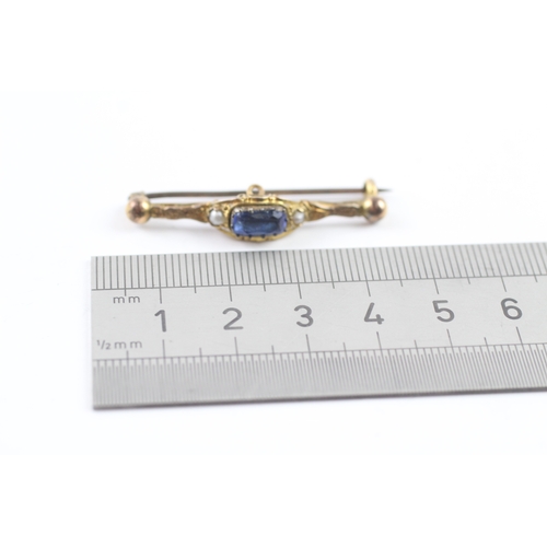 89 - 9ct gold antique paste and pearl bar brooch (3.1g)