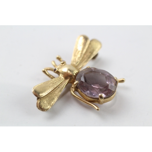 95 - 14ct gold amethyst and ruby set bug brooch (5.2g)