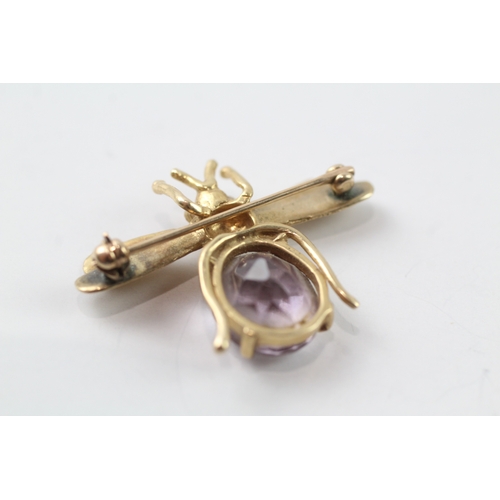 95 - 14ct gold amethyst and ruby set bug brooch (5.2g)