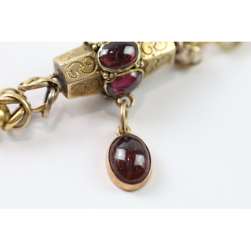 96 - 9ct gold antique garnet and turquoise bracelet (12.2g)