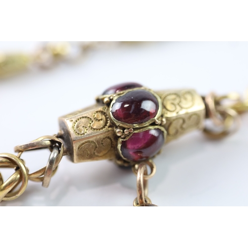 96 - 9ct gold antique garnet and turquoise bracelet (12.2g)