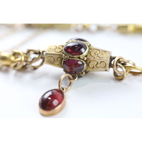 96 - 9ct gold antique garnet and turquoise bracelet (12.2g)