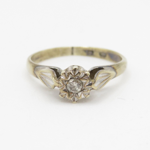 164 - 9ct gold diamond solitaire dress ring (1.7g) Size H